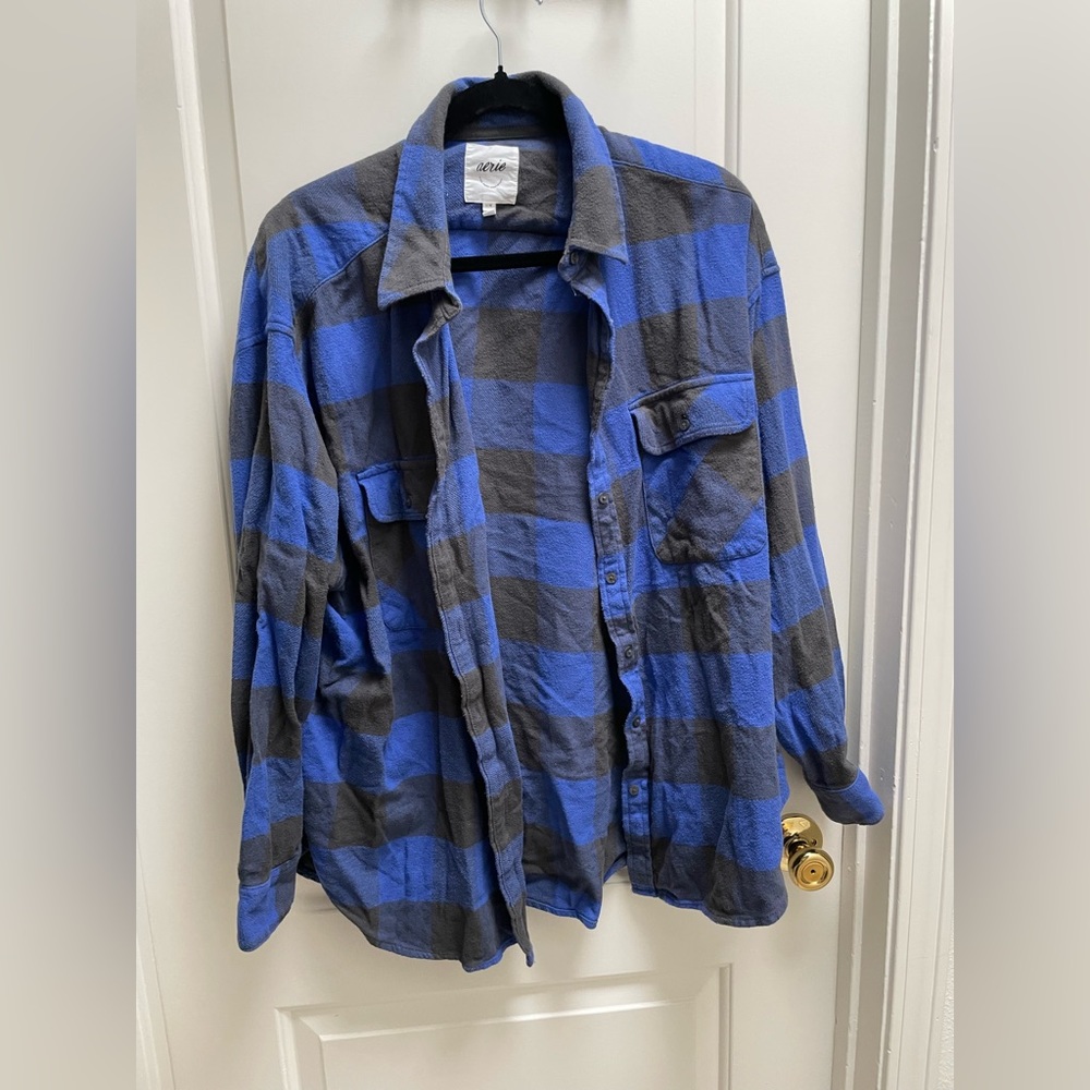 Aerie Blue and Black Checkered Button Down Shirt